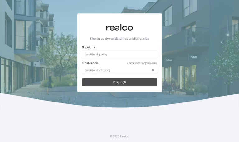 Realco klientų portalas – ekrano vaizdas
